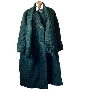 Shagmoor Vintage Boucle Wool Coat Scarf Green XL 18-22 Women Old Money Preppy